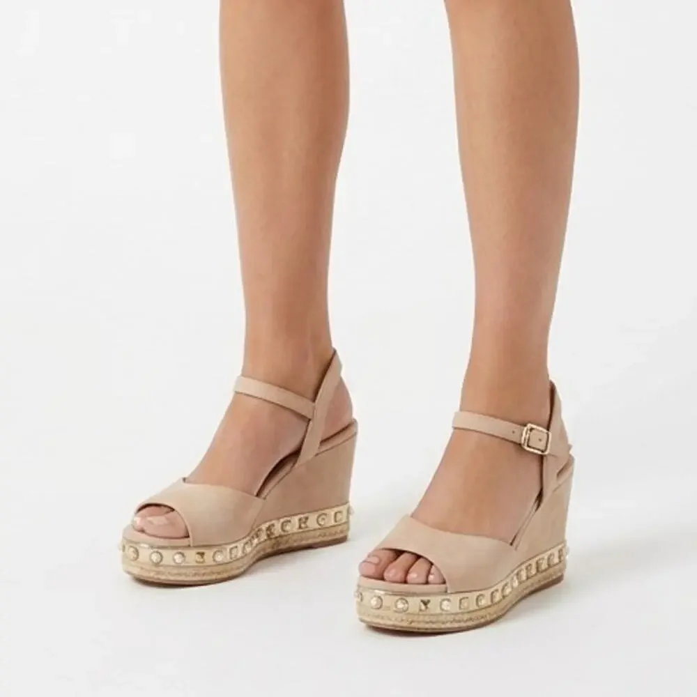 Lilly Pulitzer Hadley Espadrille Wedge Sandals Womens US 9 Beige Pearl Studded
